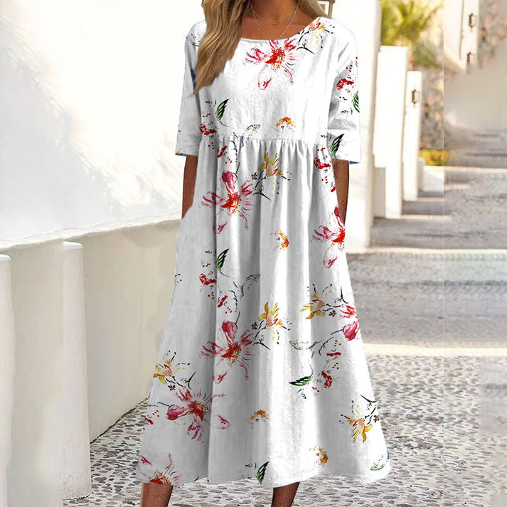Saadia - Short Sleeve Printed Dress With Pocket