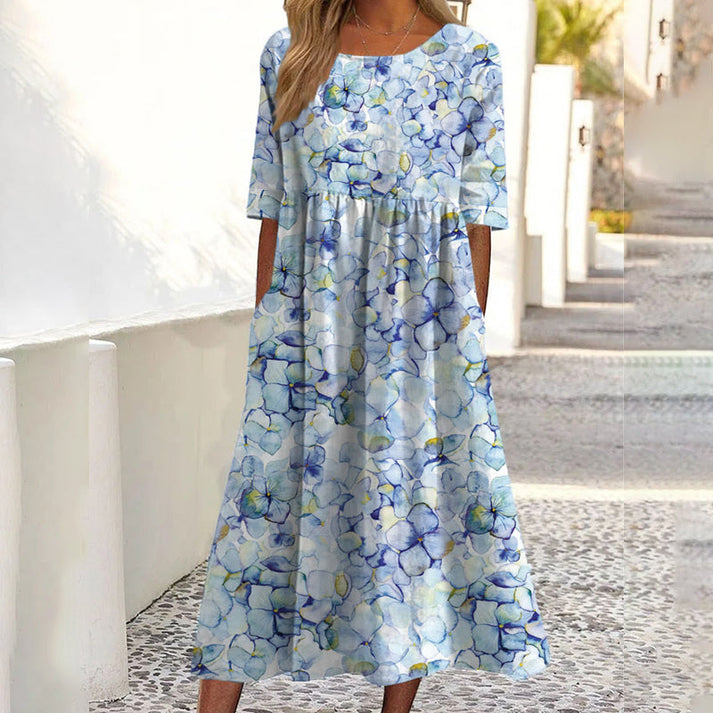 Saadia - Short Sleeve Printed Dress With Pocket