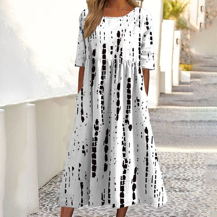 Saadia - Short Sleeve Printed Dress With Pocket