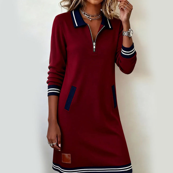 Hilina - Quarter Zip Long Sleeve Mini Dress