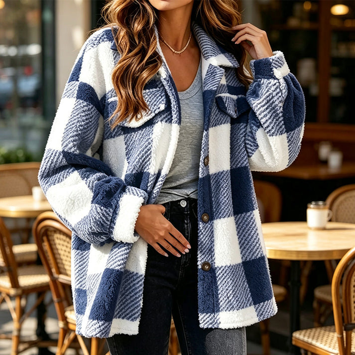 Jovine - Cozy Checked Jacket With Button