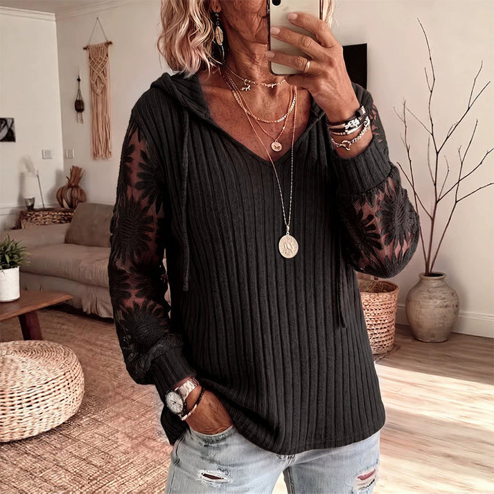 Valeora - Elegant Lace Hooded Cardigan