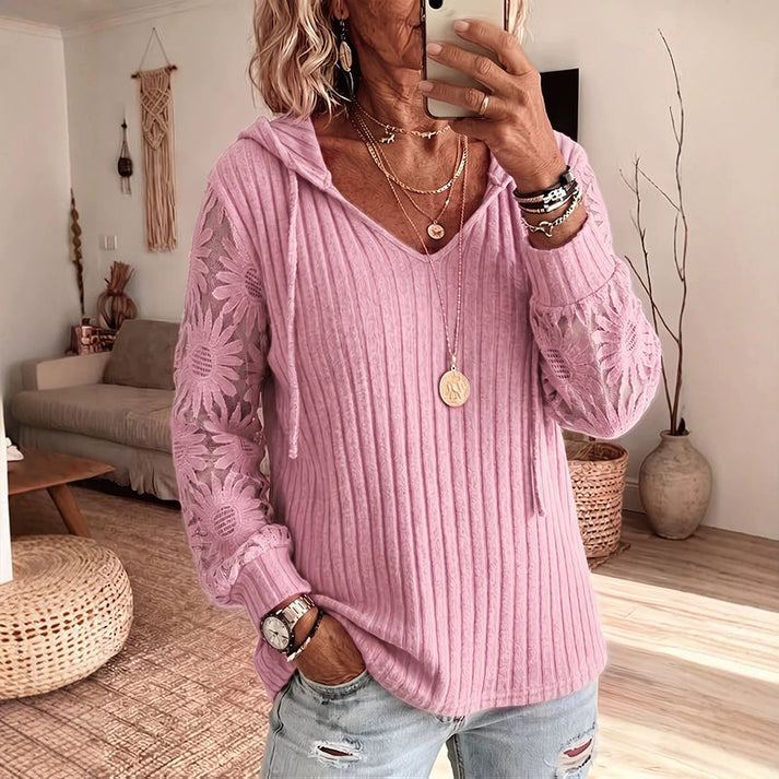Valeora - Elegant Lace Hooded Cardigan