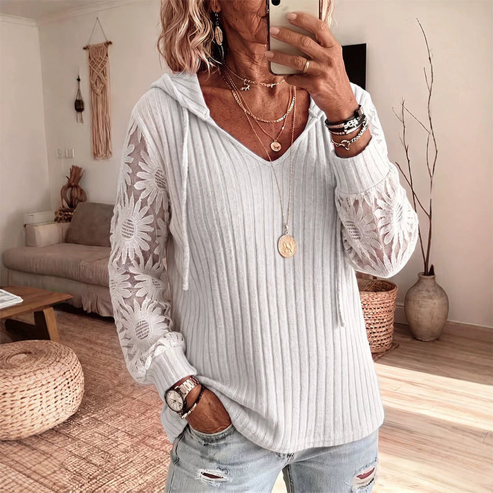 Valeora - Elegant Lace Hooded Cardigan
