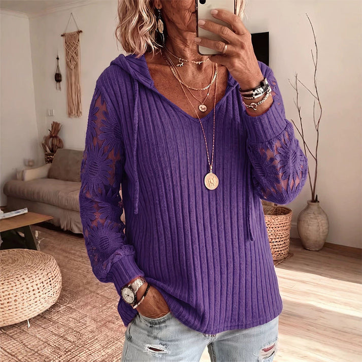 Valeora - Elegant Lace Hooded Cardigan