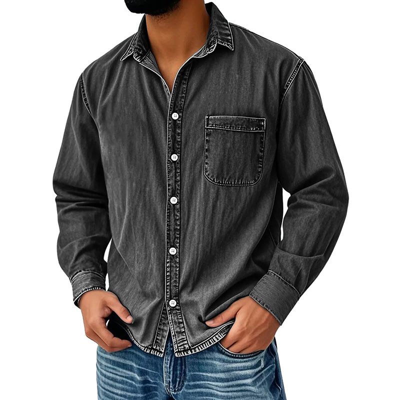 Theoius - Long Sleeve Denim Button-Up Shirt