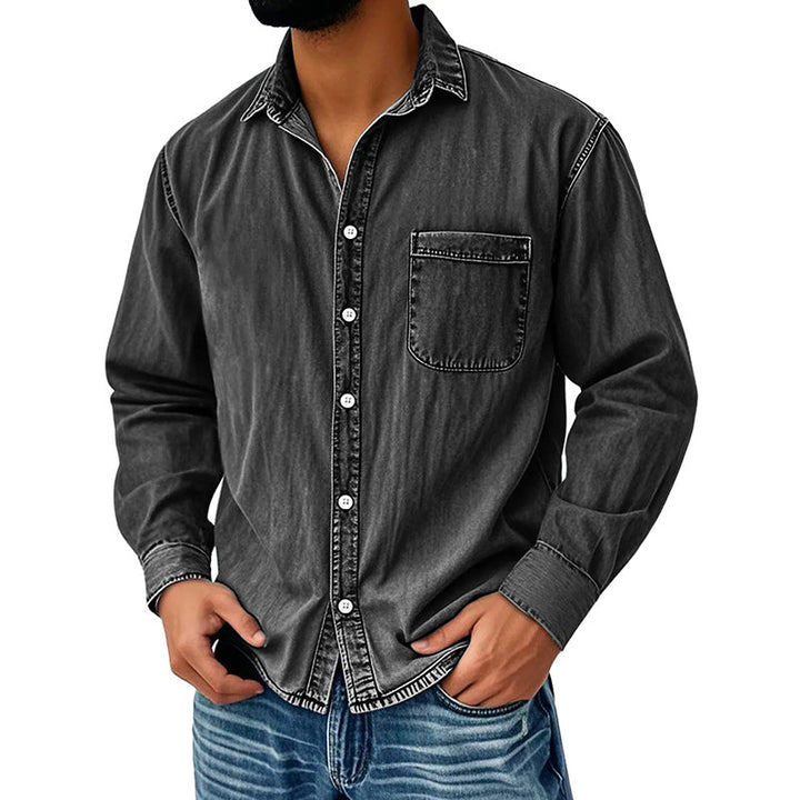 Theoius - Long Sleeve Denim Button-Up Shirt