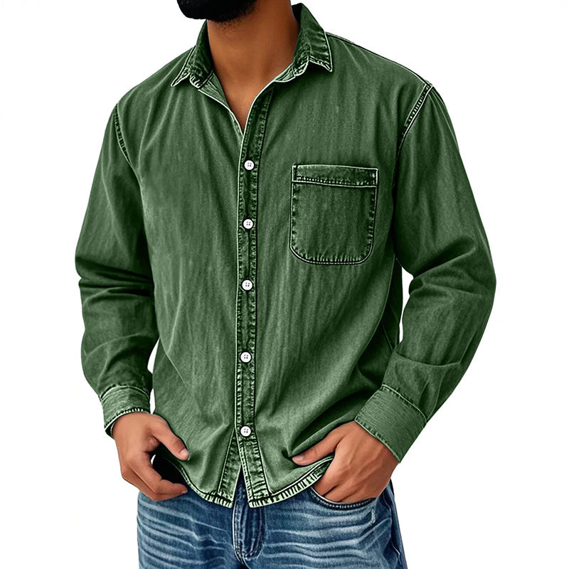 Theoius - Long Sleeve Denim Button-Up Shirt