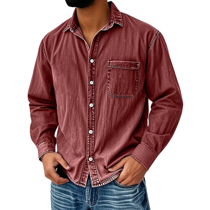 Theoius - Long Sleeve Denim Button-Up Shirt