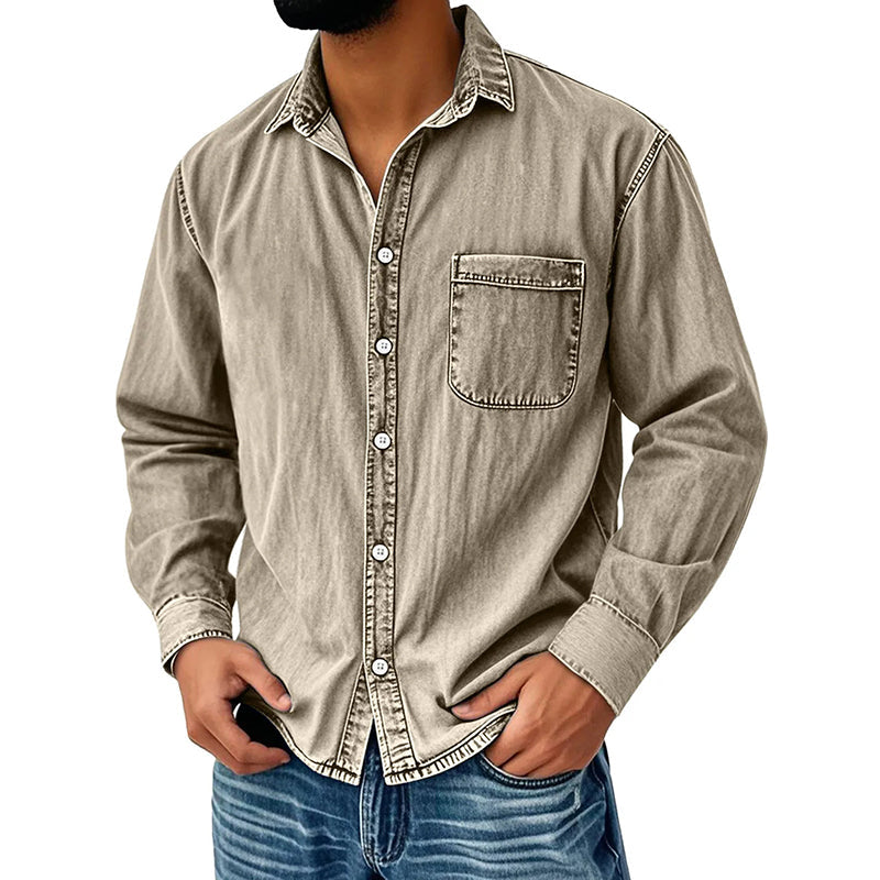 Theoius - Long Sleeve Denim Button-Up Shirt