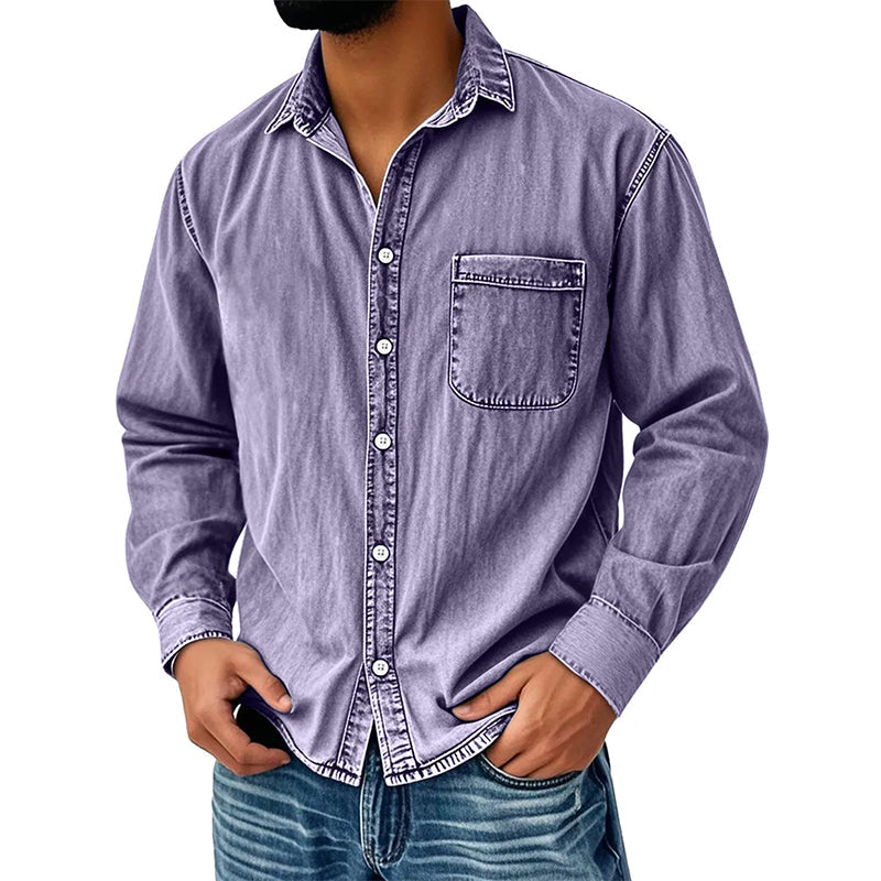 Theoius - Long Sleeve Denim Button-Up Shirt