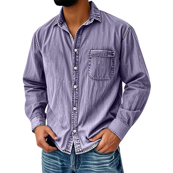 Theoius - Long Sleeve Denim Button-Up Shirt
