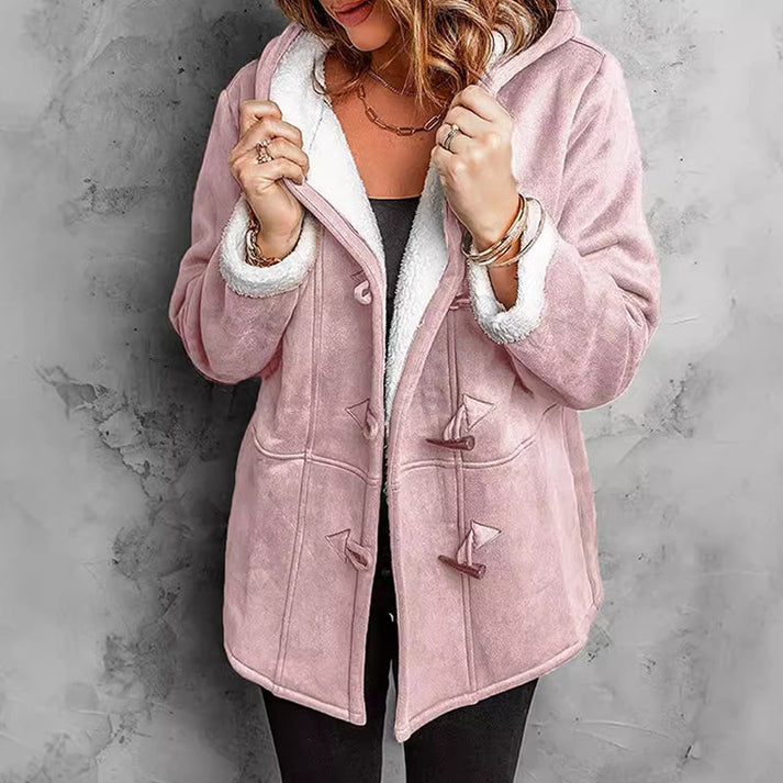 Gisisea - Long Sleeve Faux Suede Hooded Coat