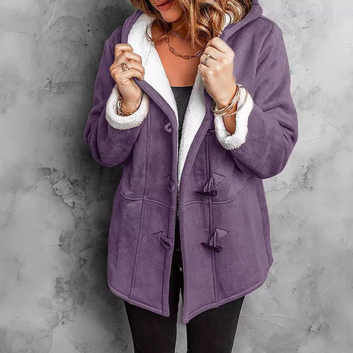 Gisisea - Long Sleeve Faux Suede Hooded Coat