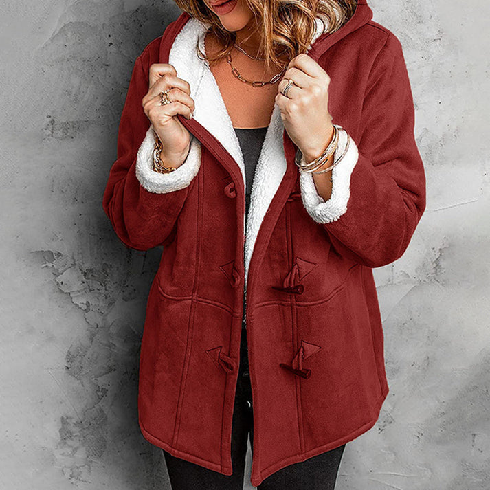 Gisisea - Long Sleeve Faux Suede Hooded Coat