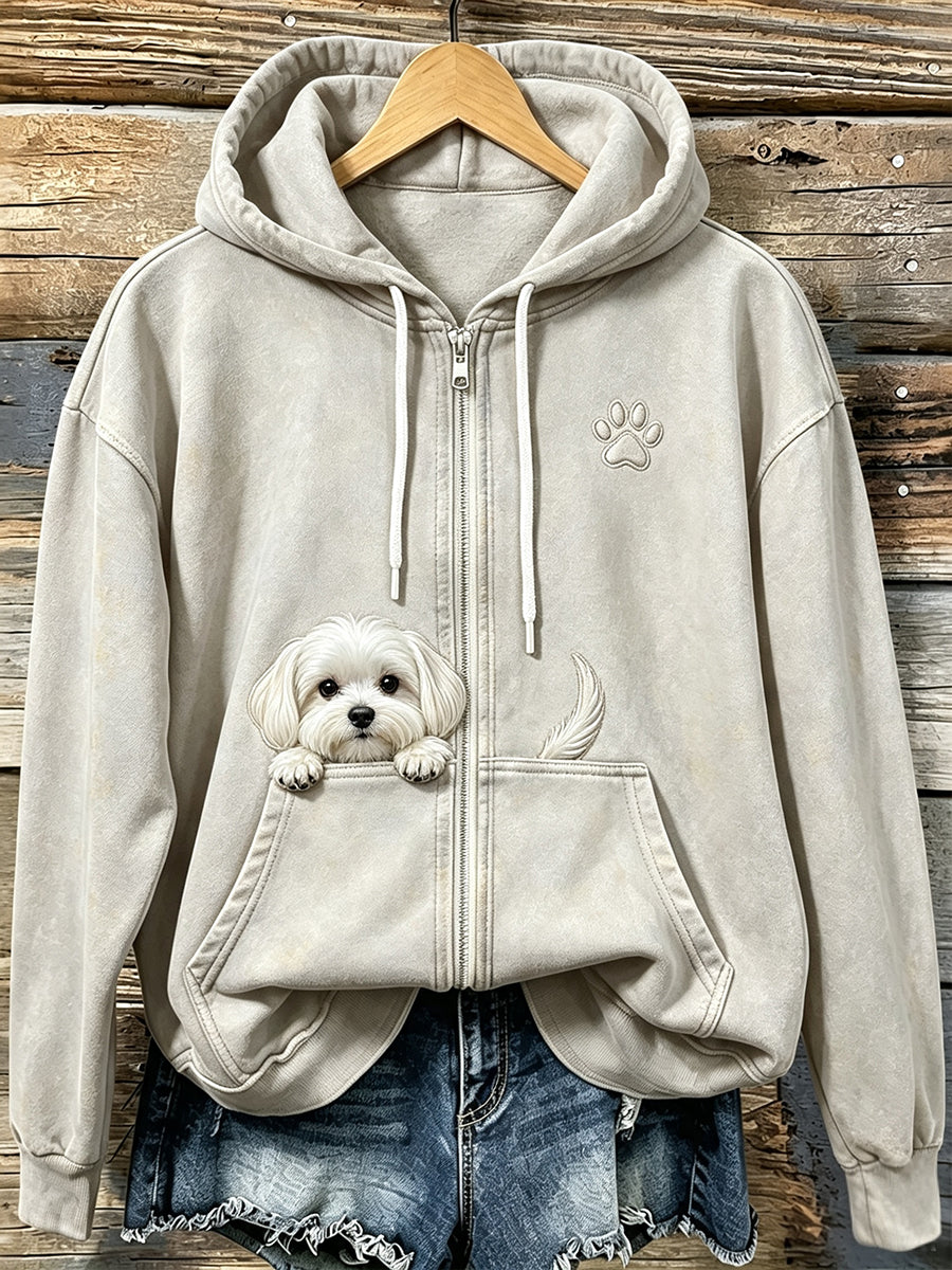 Miraina - Cozy Zip Up Hoodie With Paw Print