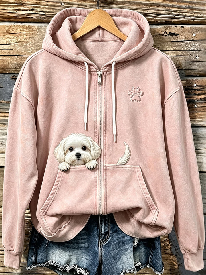 Miraina - Cozy Zip Up Hoodie With Paw Print