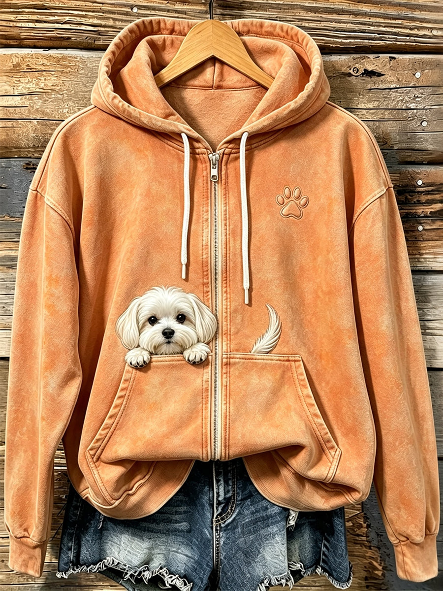 Miraina - Cozy Zip Up Hoodie With Paw Print