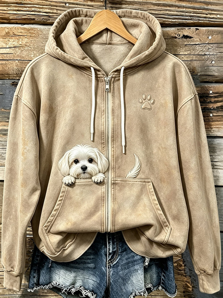 Miraina - Cozy Zip Up Hoodie With Paw Print