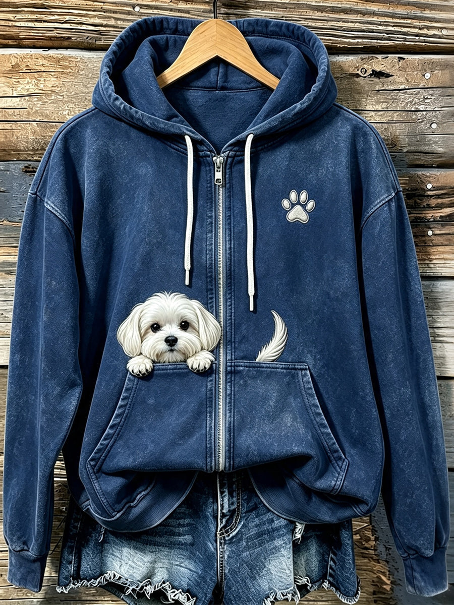 Miraina - Cozy Zip Up Hoodie With Paw Print