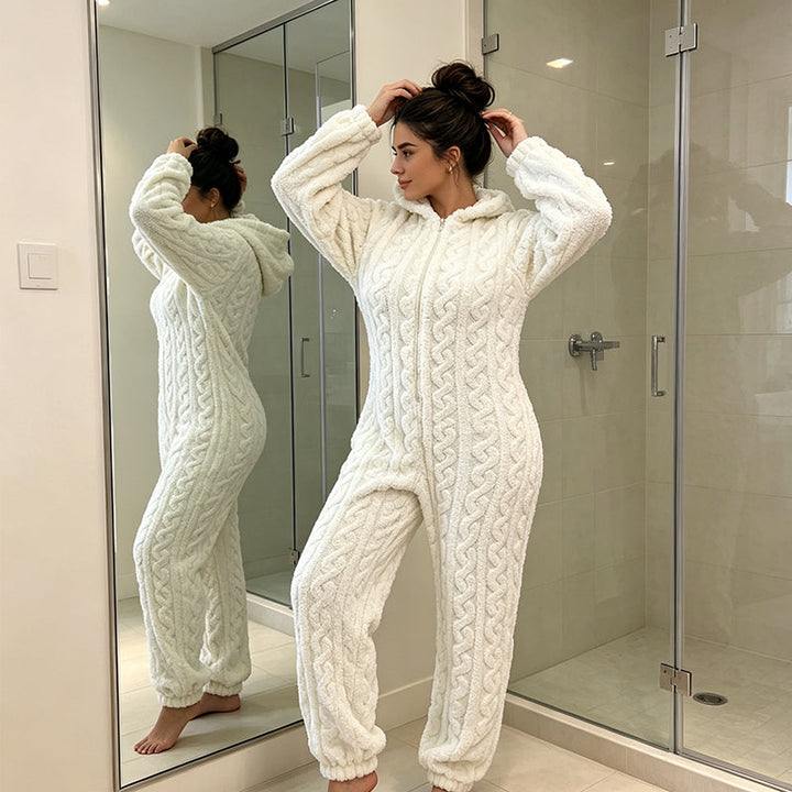 Quenalica - Cable Knit Warmth Hooded Jumpsuit