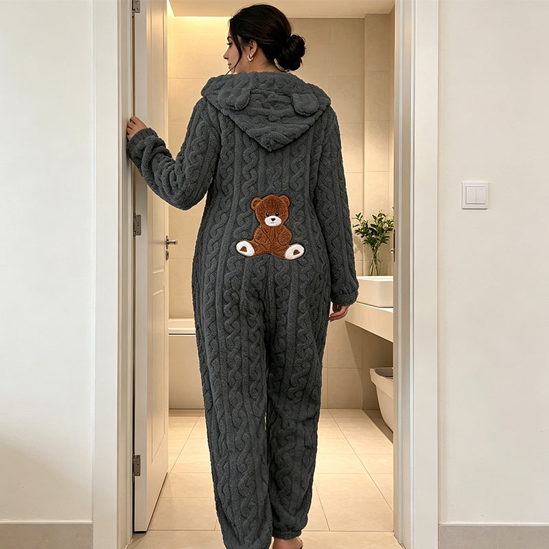 Quenalica - Cable Knit Warmth Hooded Jumpsuit