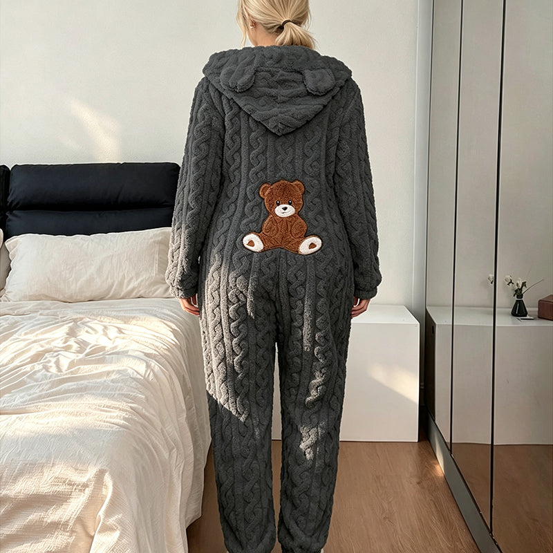 Quenalica - Cable Knit Warmth Hooded Jumpsuit
