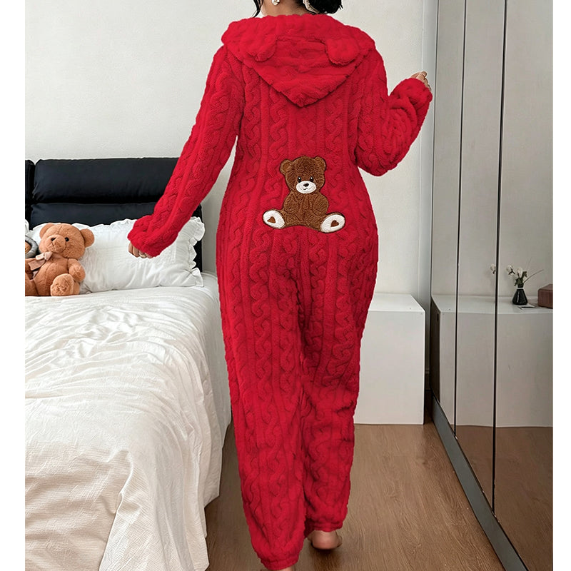 Quenalica - Cable Knit Warmth Hooded Jumpsuit
