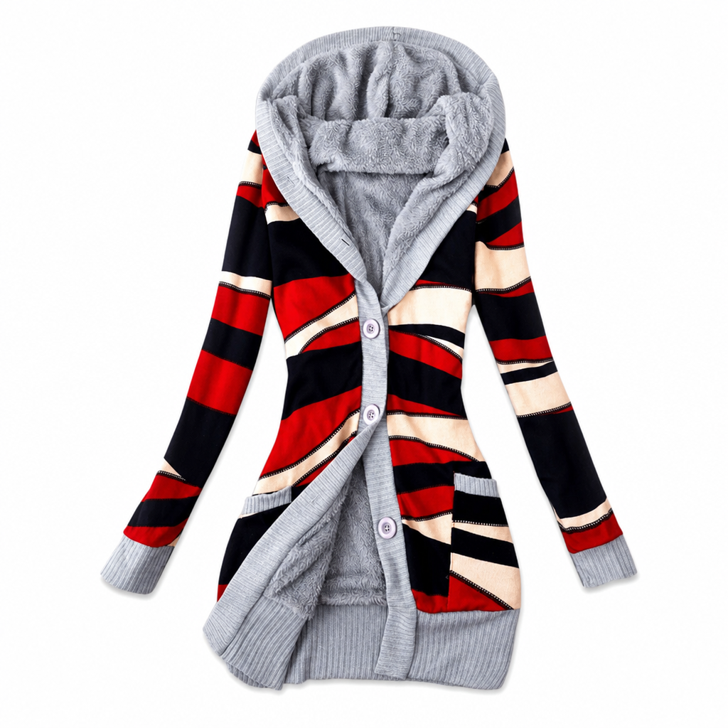 Lucris - Geometric Print Hooded Cardigan