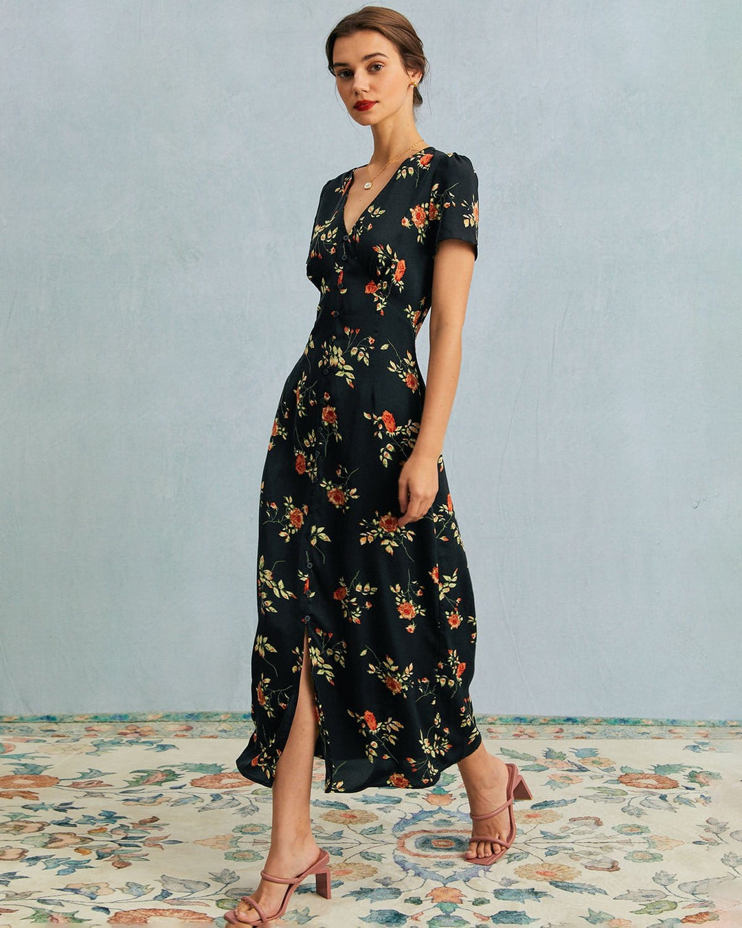 Kambria - Short Sleeve Floral Midi Dress