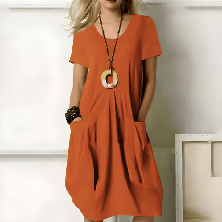 Eunate - Elegant Cotton Dress With Tummy Control