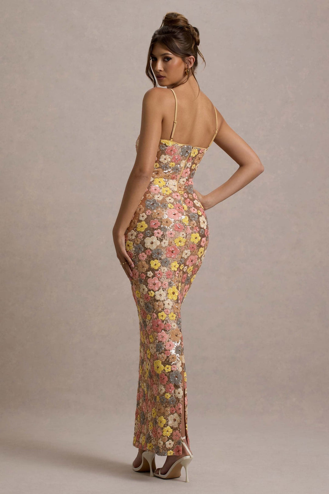 Lolita - Floral Sequin Spaghetti Strap Maxi Dress