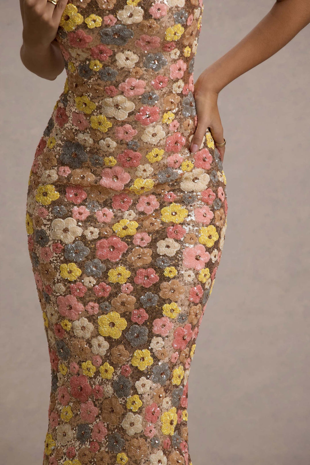 Lolita - Floral Sequin Spaghetti Strap Maxi Dress