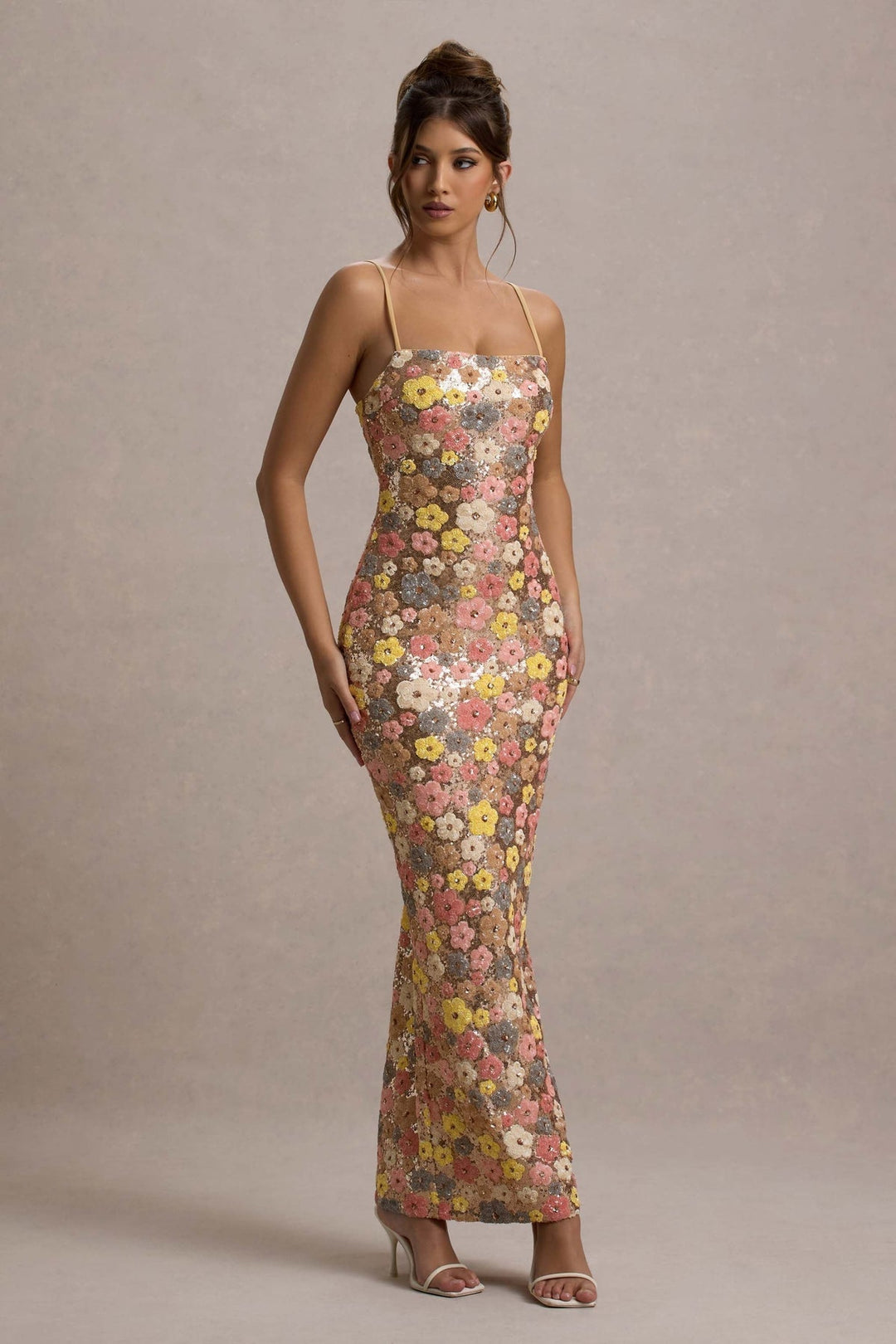 Lolita - Floral Sequin Spaghetti Strap Maxi Dress