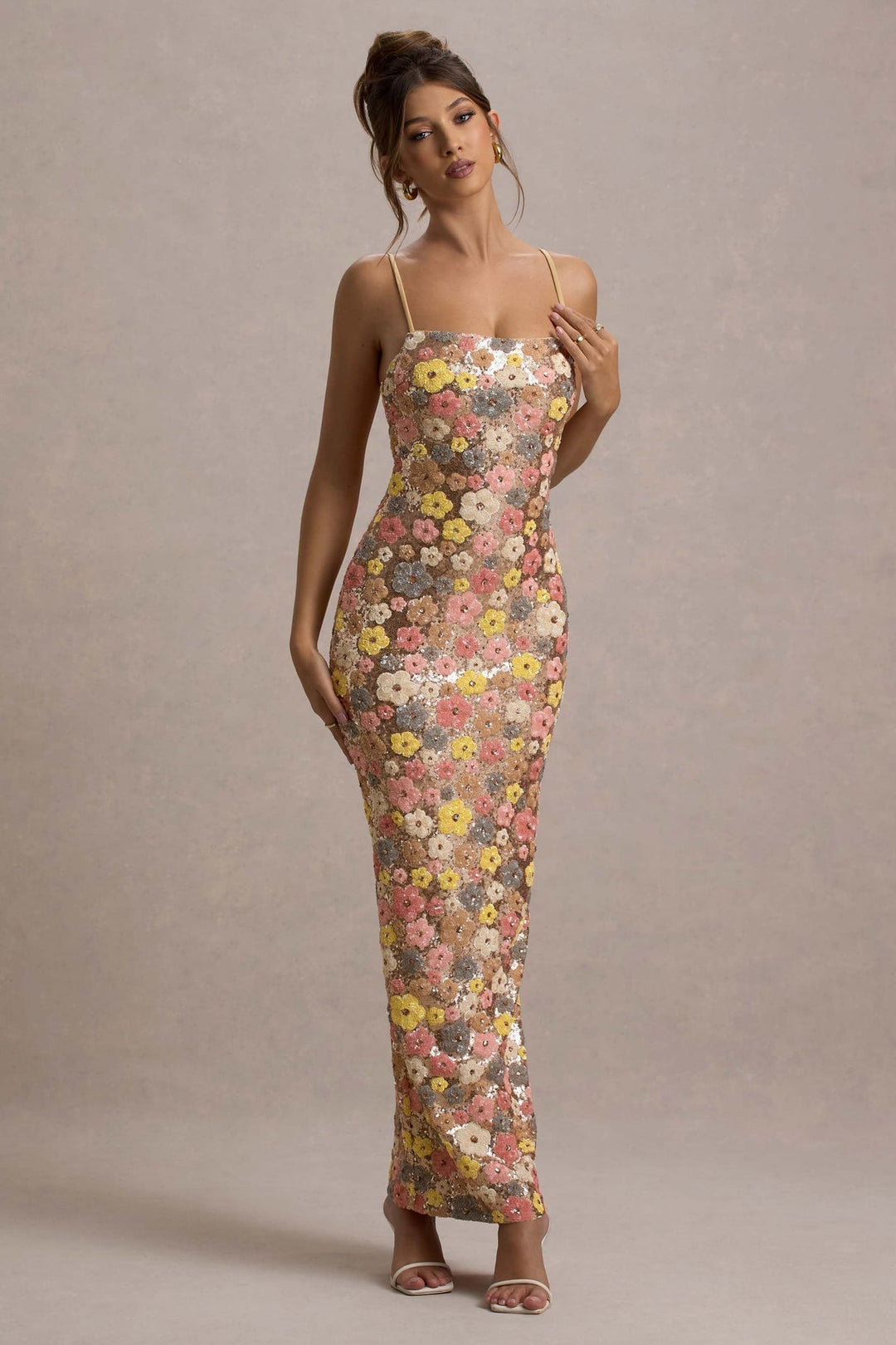 Lolita - Floral Sequin Spaghetti Strap Maxi Dress