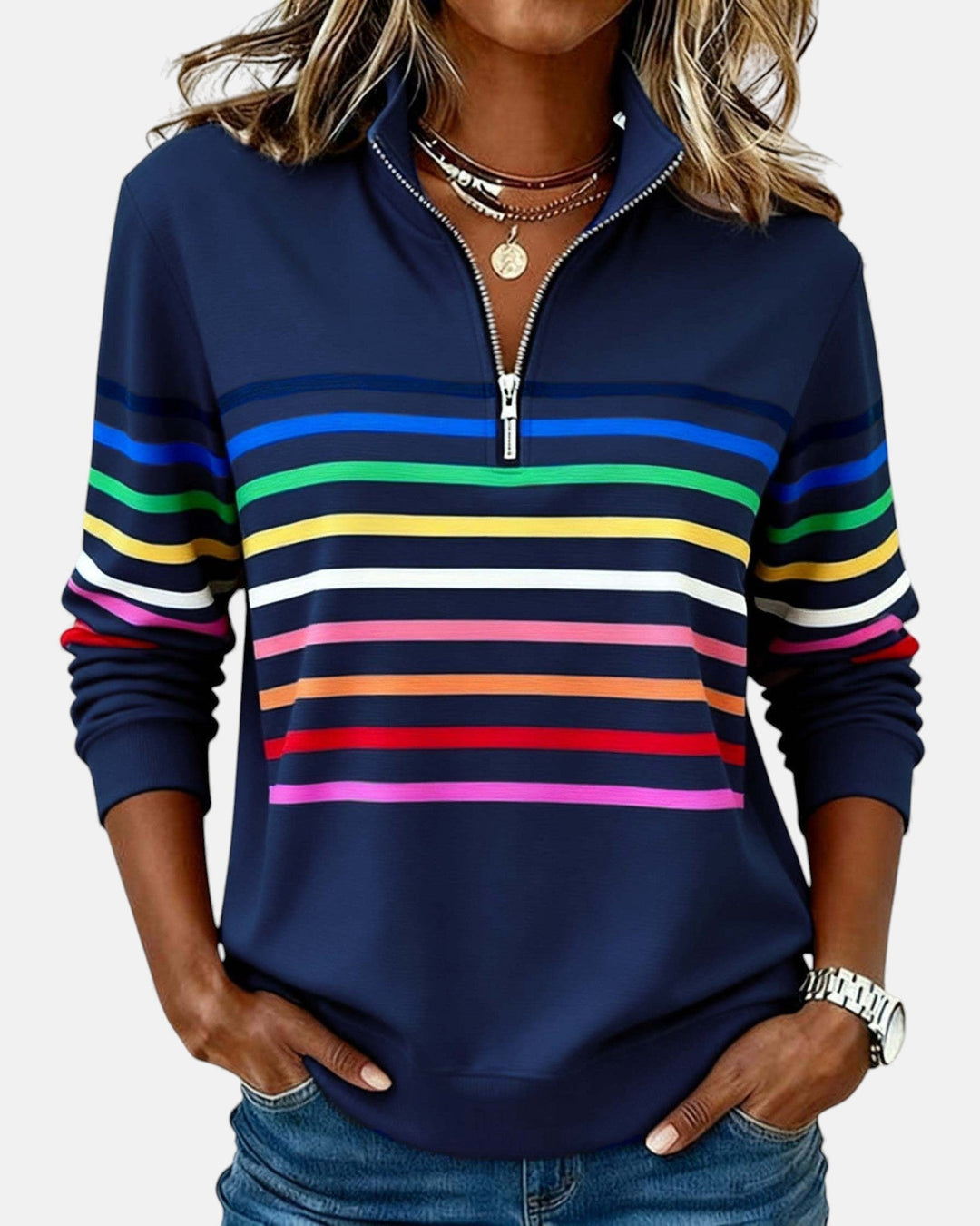 Renaira - Striped Quarter Length Sweatshirt